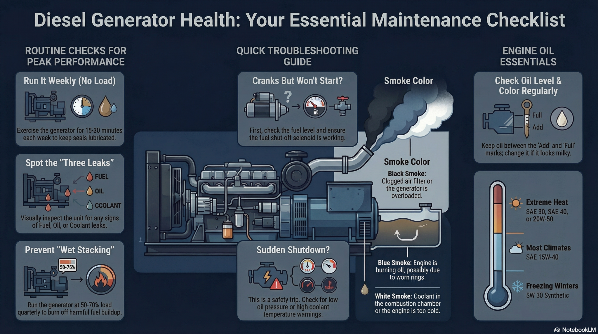 Diesel Generator Engine Oil Maintenance Check
